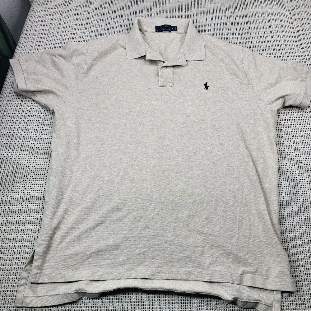 Polo Ralph Lauren Polo Shirt Mens XL Beige Pony Logo Knit Short Sleeve Casual